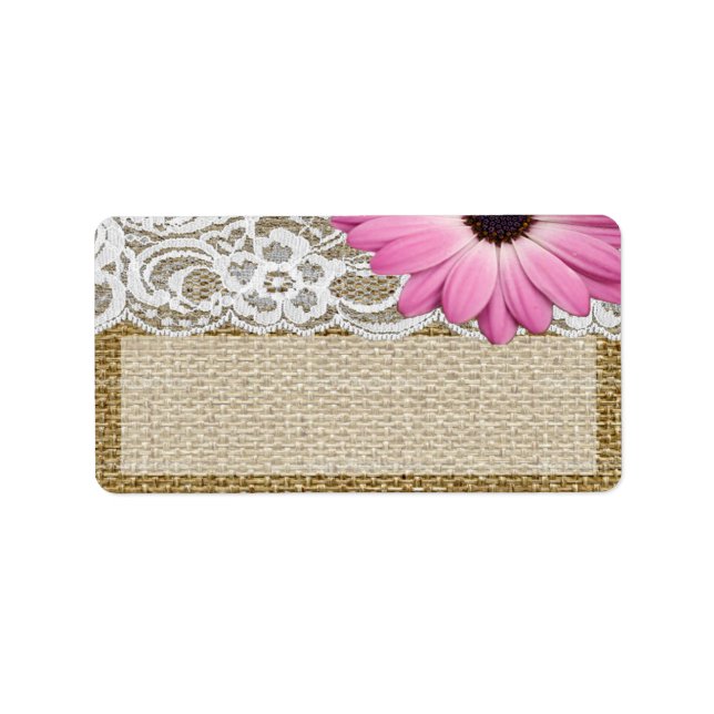 1.25"x2.75" Mailing Address Burlap Lace Daisy Flow Label (Front)