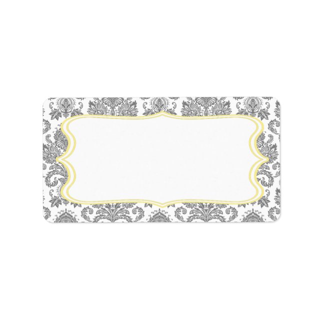 1.25"x2.75" Mailing Address Grey Yello Damask Lace Label (Front)