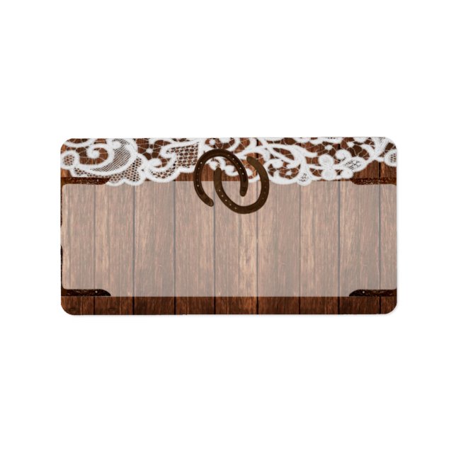 1.25"x2.75" Mailing Address Horse Shoes Barn Wood Label (Front)