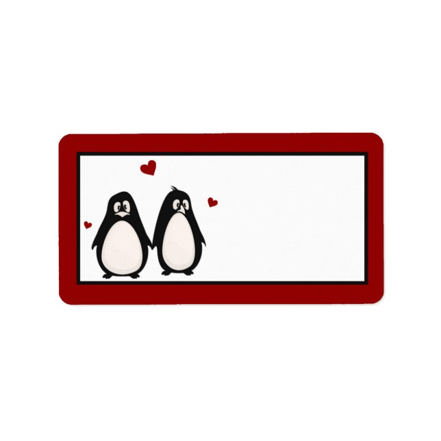 1.25"x2.75" Mailing Address Penguin Love Couple Label (Front)