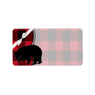 1.25"x2.75" Mailing Address Red Buffalo Plaid Bear Label