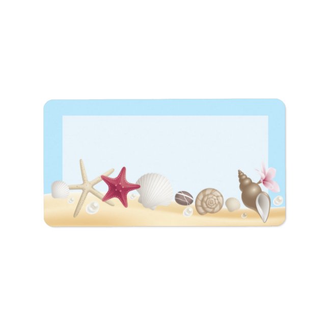 1.25"x2.75" Mailing Address Sea Shells Beach Sand Label (Front)