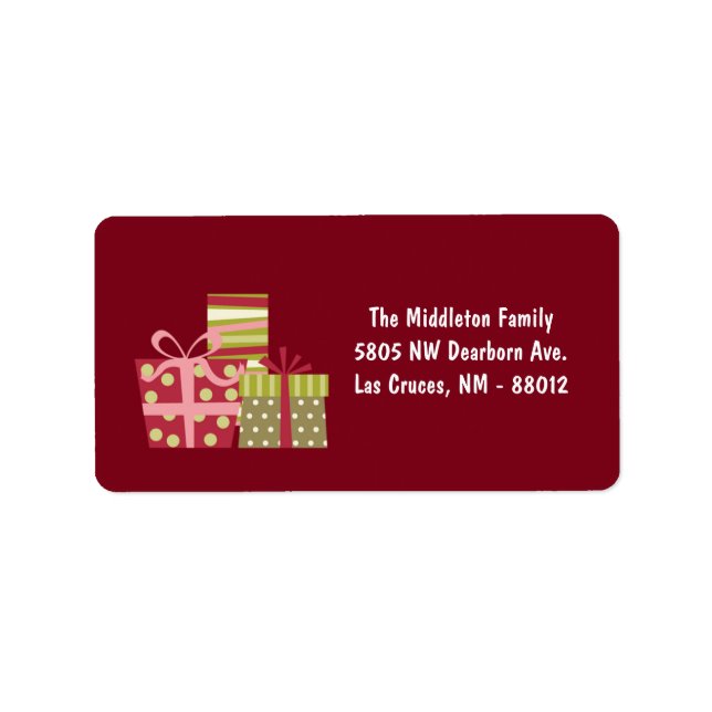 1.25"x2.75" Red XMAS Presents Mailing Address Label (Front)