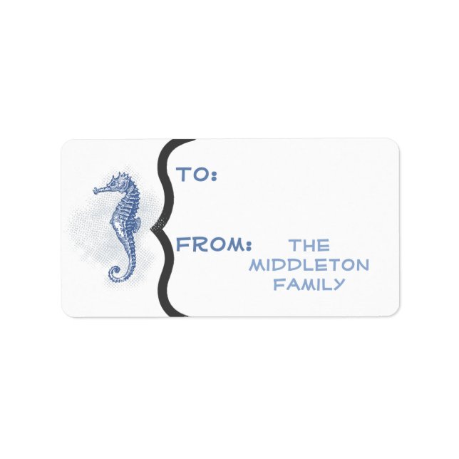 1.25"x2.75" Seahorse Ocean Beach Water Vacation Label (Front)