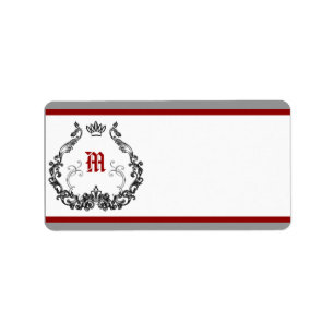 1.25" x 2.75" Mailing Address Crimson Red Ornate E Label