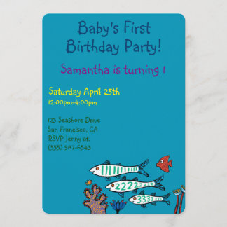 1, 2, 3 Fish with Little Fish and Coral Invitation