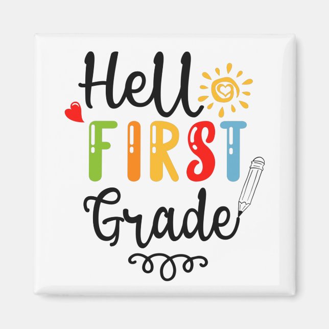 1/2- Hello First Grade Shirt, First Grade Student Magnet (Front)