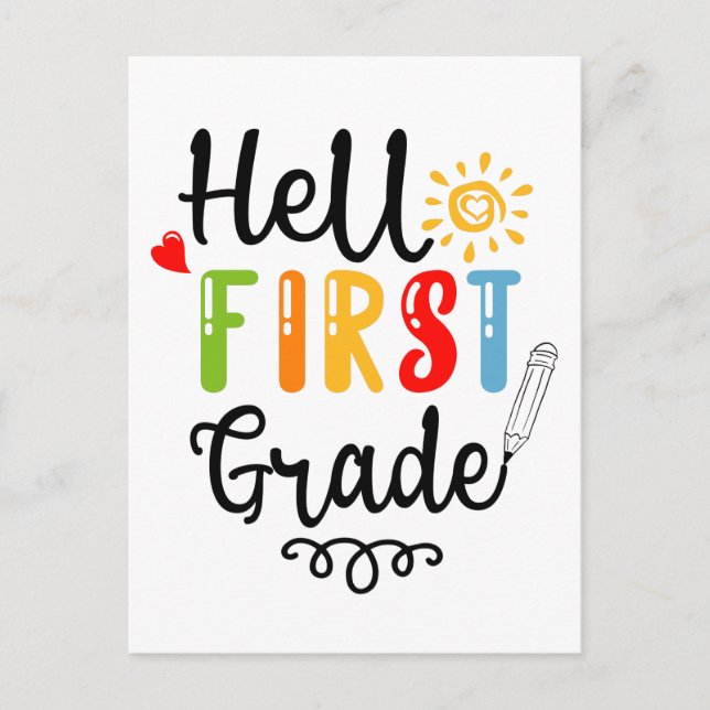 1/2- Hello First Grade Shirt, First Grade Student Postcard (Front)