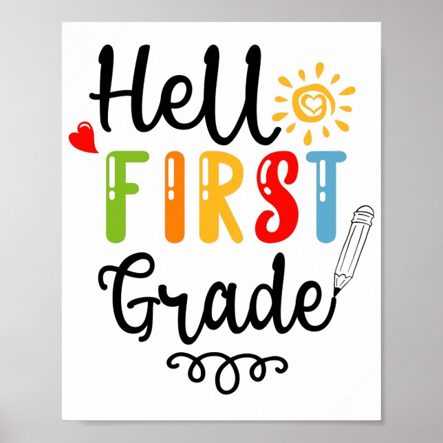 1/2- Hello First Grade Shirt, First Grade Student Poster (Front)