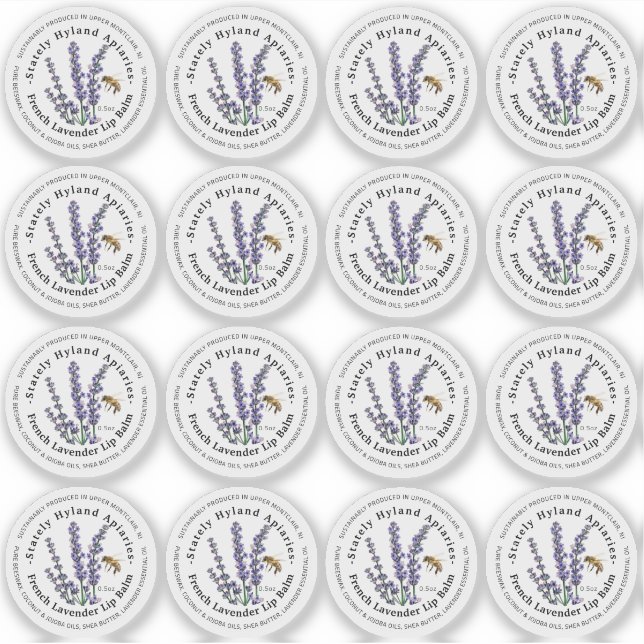 1.33" Lip Balm 0.5 oz Metal Tin Lid Label Lavender (Front)