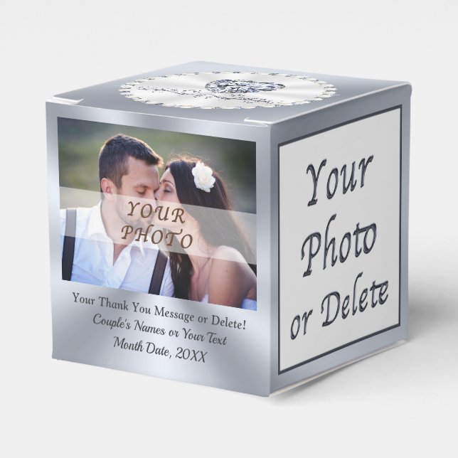 1 - 3 Photos Silver, Small Favour Boxes for Weddin (Front Side)