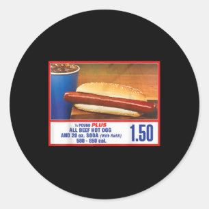$1.50 Food Court Hot Dog And Soda Combo  Classic Round Sticker
