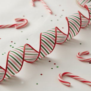 1.5" Forrest Green and Red Candy Cane Striped Xmas Grosgrain Ribbon