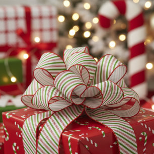 1.5" Green and Red Candy Cane Striped Xmas Kids Grosgrain Ribbon