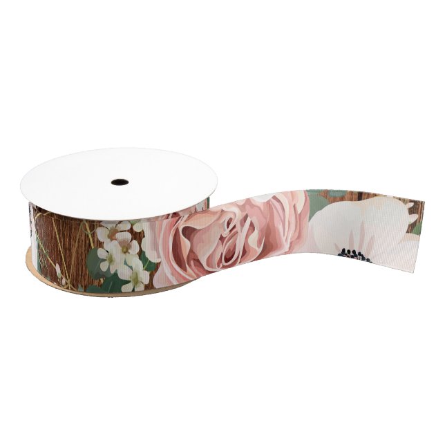 1.5" Grosgrain Ribbon Geometric Garden Rose Barn (Spool)