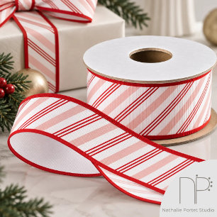 1.5" Pink and Red Candy Cane Striped Xmas Grosgrain Ribbon