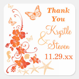 1.5" Sand, Orange, White Tropical Wedding Sticker