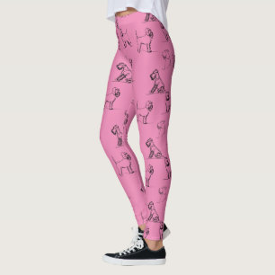 1-5 Schnauzer Line Art Pattern 001 Pink Leggings