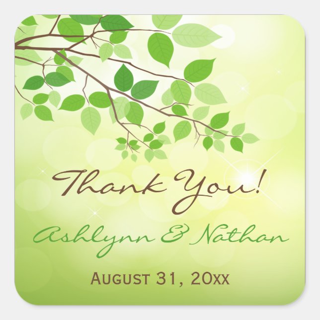 1.5" sq. Leafy Branches Wedding Favour Sticker (Front)