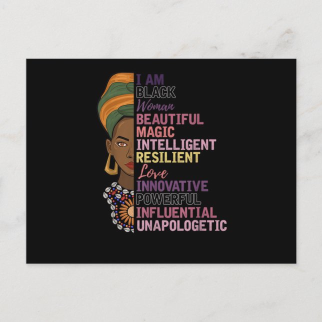 1 African Women Gift I Am A Black Woman Black Hist Announcement Postcard (Front)