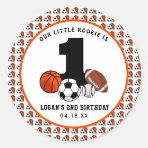 1 Ball Sports Theme Boy’s 1st Birthday Classic Round Sticker