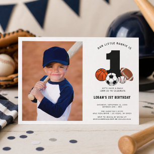 1 Ball Sports Theme Boy’s 1st Birthday Invitation