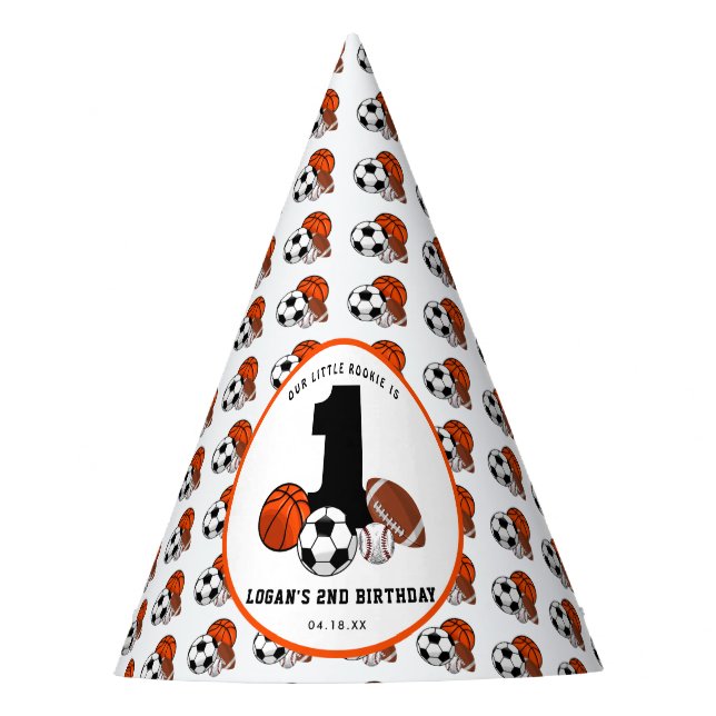 1 Ball Sports Theme Boy’s 1st Birthday Party Hat (Front)