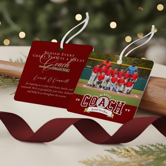 #1 Best Coach Baseball Team Photo Appreciation Metal Tree Decoration (#1 Best Coach Baseball Team Photo Appreciation Metal Ornament)