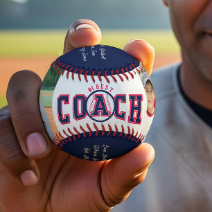 #1 Best Coach Custom Photos & Team Roster Keepsake Baseball