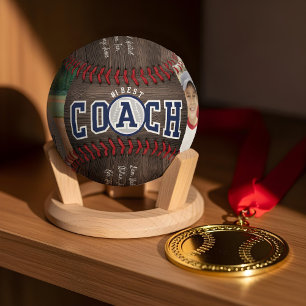 #1 Best Coach Photo Team Roster Keepsake Woodgrain Baseball