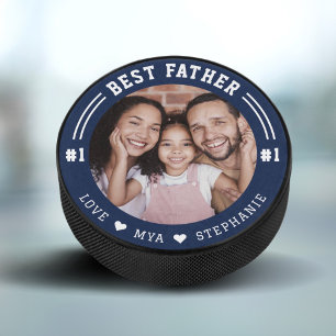#1 Best Father Photo Keepsake Custom Photo & Names Hockey Puck