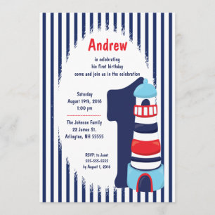#1 Boy Lighthouse Birthday Invitation