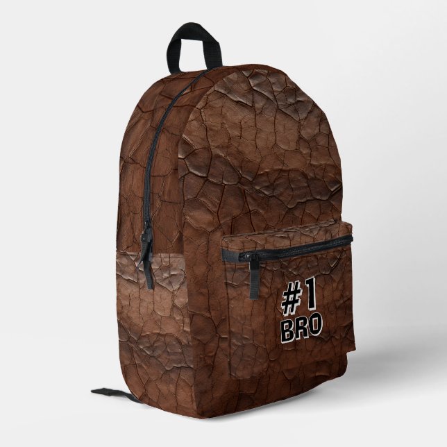 #1 Bro Leather-look Printed Backpack (Back Corner Left)