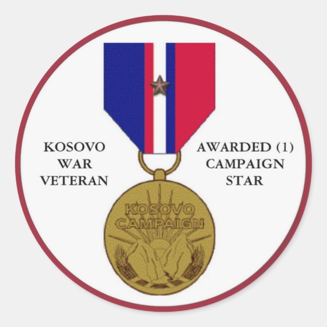 1 CAMPAIGN STAR KOSOVO WAR VETERAN CLASSIC ROUND STICKER (Front)
