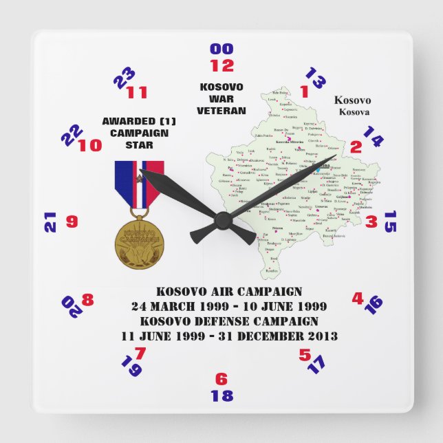 1 CAMPAIGN STAR KOSOVO WAR VETERAN SQUARE WALL CLOCK (Front)