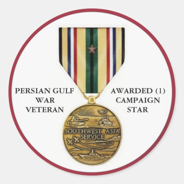 1 CAMPAIGN STAR PERSIAN GULF WAR VETERAN CLASSIC ROUND STICKER (Front)