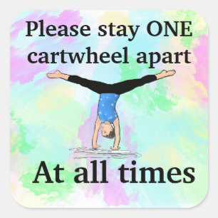1 cartwheel apart. Gymnastic social distancing Square Sticker
