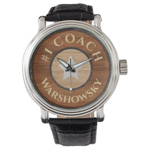 #1 Coach Rustic Brown Wood Star  Watch