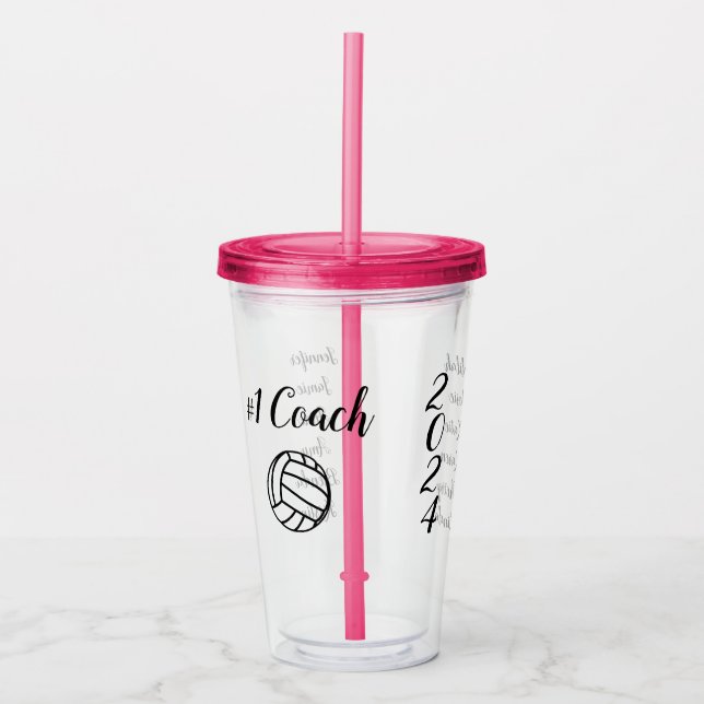 #1 Coach Volleyball with Players Names Acrylic Tumbler (Front)