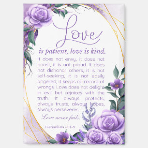1 Cor 13:4-8 Love is Patient Lavender Floral Magnet