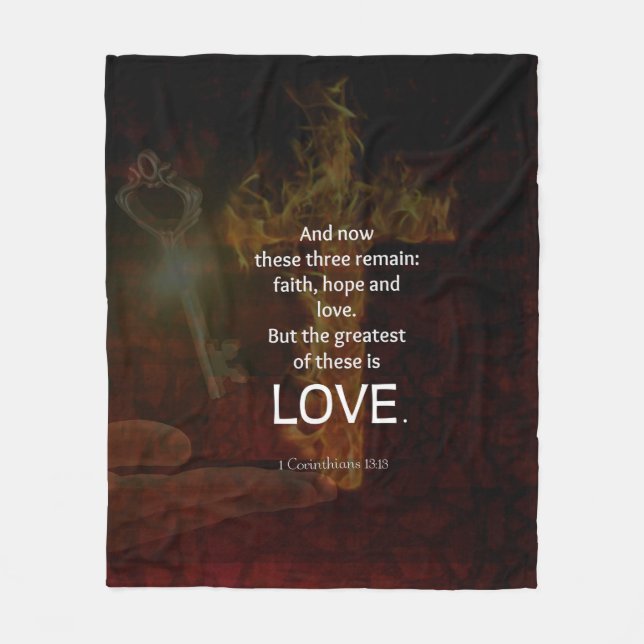 1 Corinthians 13:13 Bible Verses Quote About LOVE Fleece Blanket (Front)