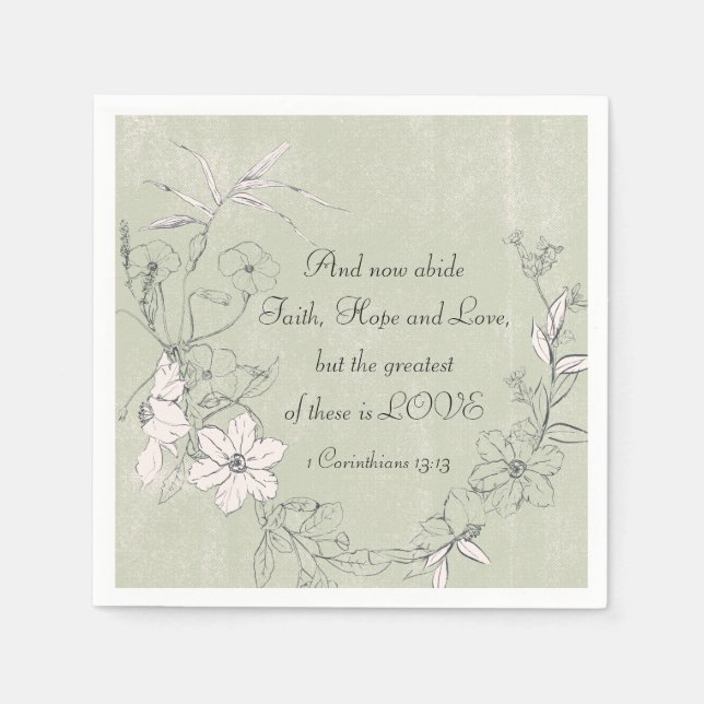1 Corinthians 13:13 Faith Hope Love Simple Floral Napkin (Front)