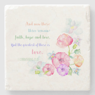 1 corinthians 13:13 Love Bible Verse Stone Coaster