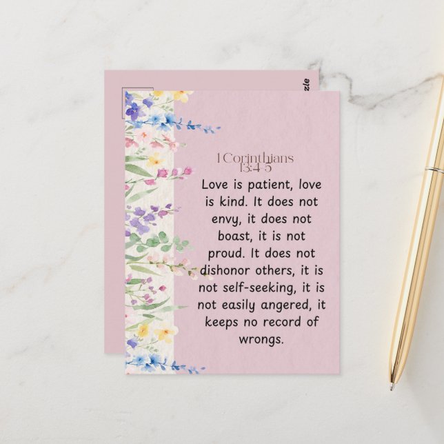1 Corinthians 13:4-5 Bible Verse Image Postcard (Front/Back In Situ)