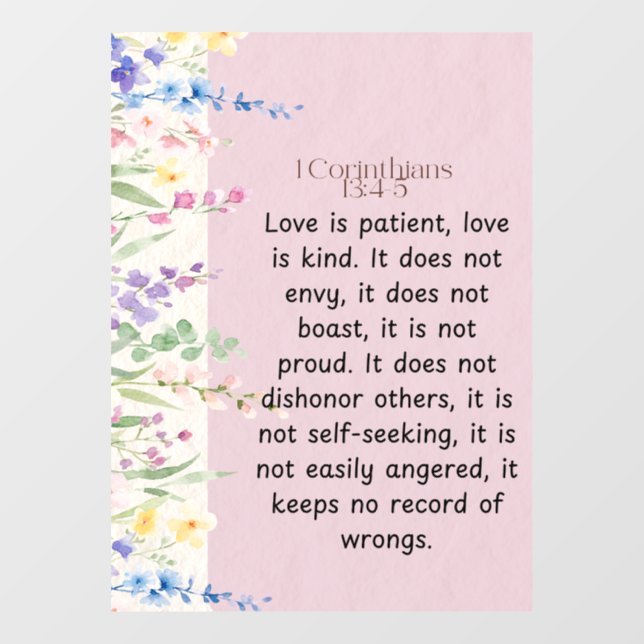1 Corinthians 13:4-5 Bible Verse Image Window Cling (Sheet)