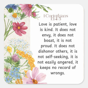 1 Corinthians 13:4-5 Soothing Watercolor Design Square Sticker