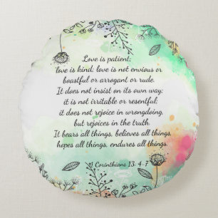 1 Corinthians 13: 4-7 Round Cushion