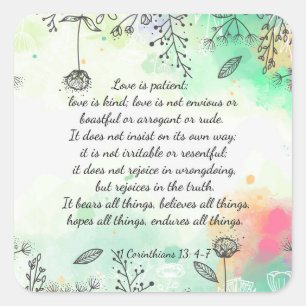 1 Corinthians 13: 4-7   Square Sticker