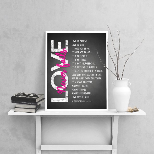 1 Corinthians 13:4-8 Bible Verse, Chalk & Pink Poster (Creator Uploaded)