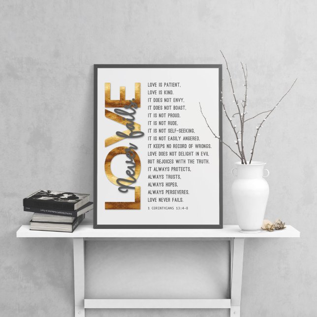 1 Corinthians 13:4-8 Bible Verse, Gold & Grey Poster (Creator Uploaded)